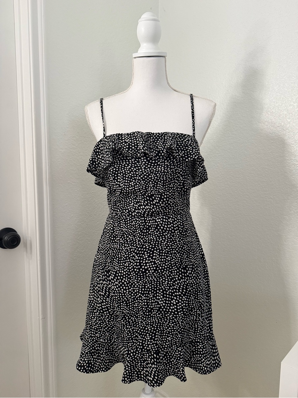 Trixxi Black and White Polka Dot Ruffle Mini Dress